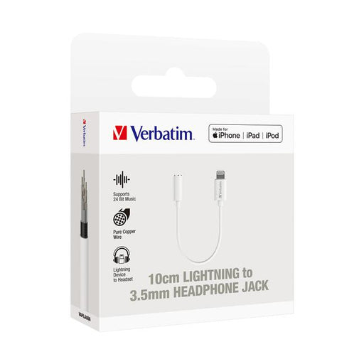 Verbatim Essentials Lightning to 3.5mm Headphone Jack 10cm White-Marston Moor