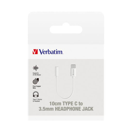 Verbatim Essentials USB-C to 3.5mm Headphone Jack 10cm White-Marston Moor