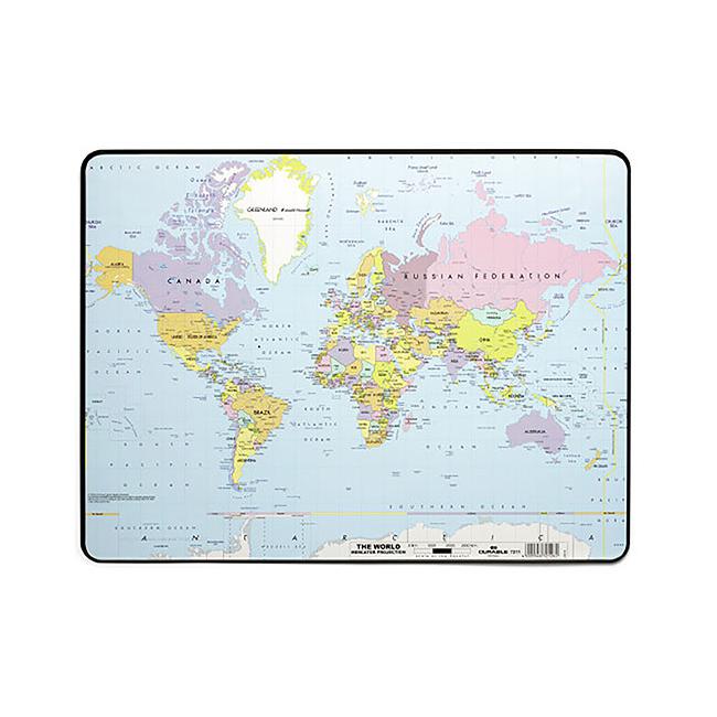 Durable desk mat with world map 530mm x 410mm