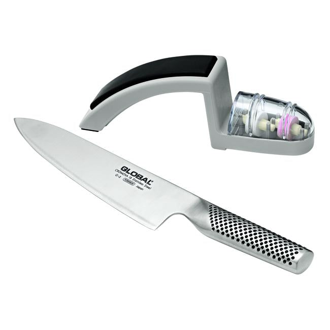 Global 2 Piece Starter Set, G-2 20cm Cooks knife with Minosharp