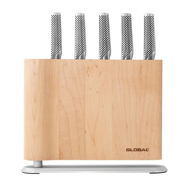 Global UKU 6 Piece Knife Block - Maple