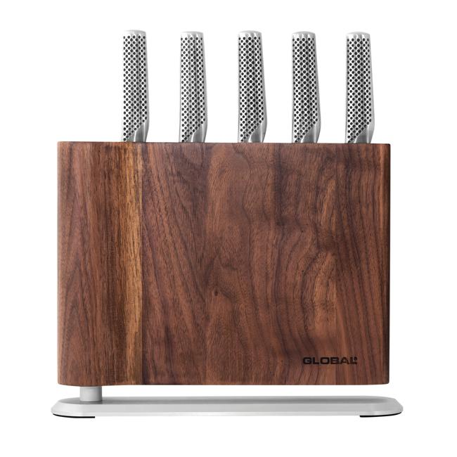 Global UKU 6 Piece Knife Block - Walnut