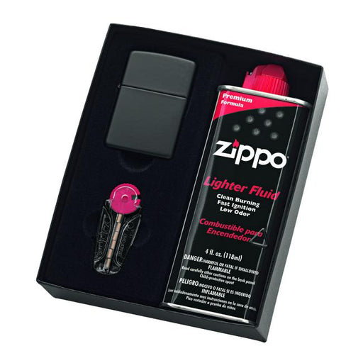 Zippo #218 Black Matte Lighter with Fluid and Flints - Marston Moor