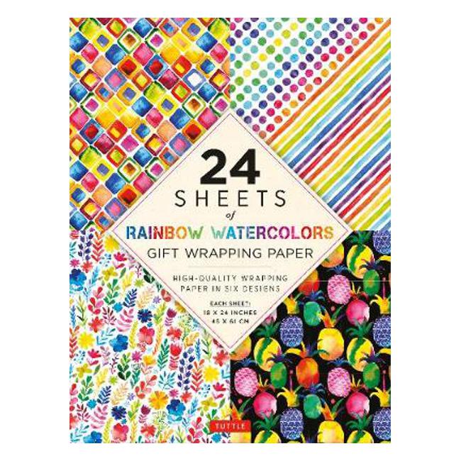 24 sheets of Rainbow Watercolors Gift Wrapping Paper: High-Quality 18 x 24" (45 x 61 cm) Wrapping Paper - Tuttle Publishing