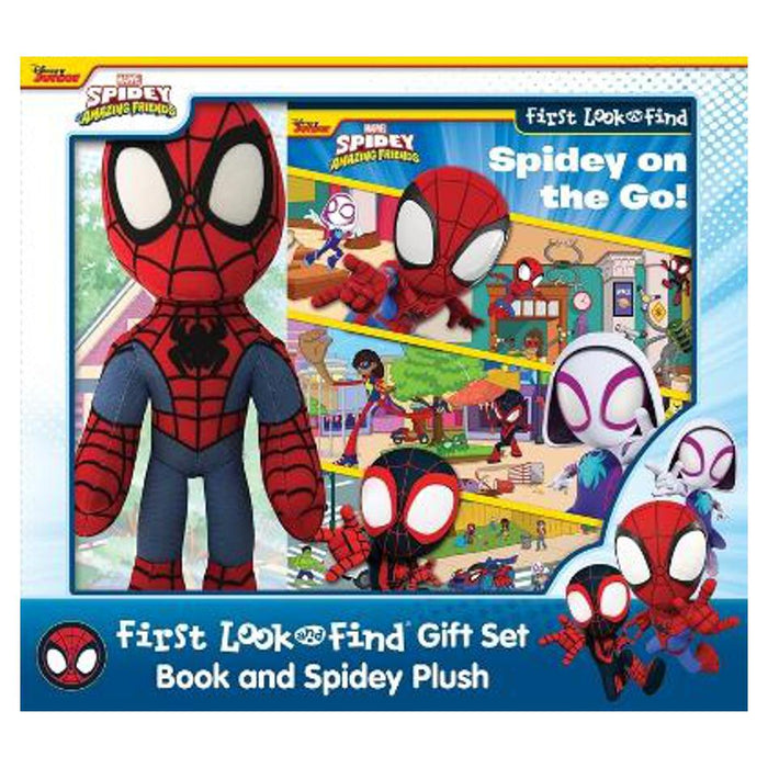 Disney Junior Marvel Spidey and His Amazing Friends: Spidey on the Go! First Look and Find Book Box and Plush Gift Set