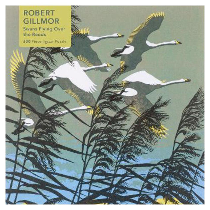 Adult Jigsaw Puzzle Robert Gillmor: Swans Flying over the Reeds (500 pieces)