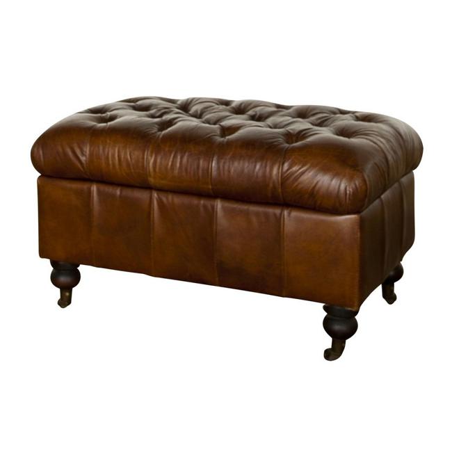 Rembrandt Ottoman Button Leather Footstool AF2007-Marston Moor