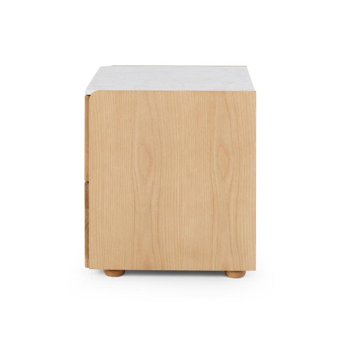 Furniture By Design Cube Natural Oak Side Table 2drw (Marble Top)
