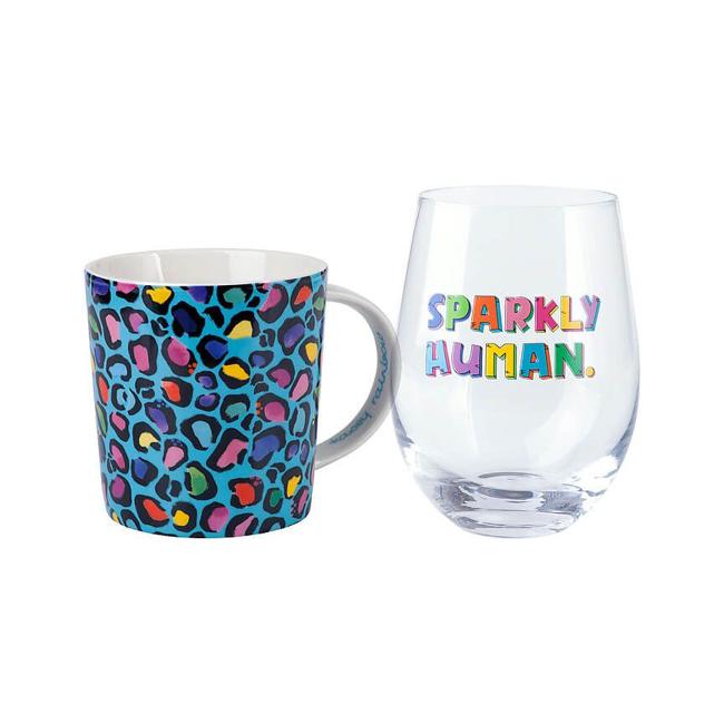 Maxwell & Williams Kasey Rainbow Wild at Heart Mug & Glass Set Wild Blue Gift Boxed DX1230