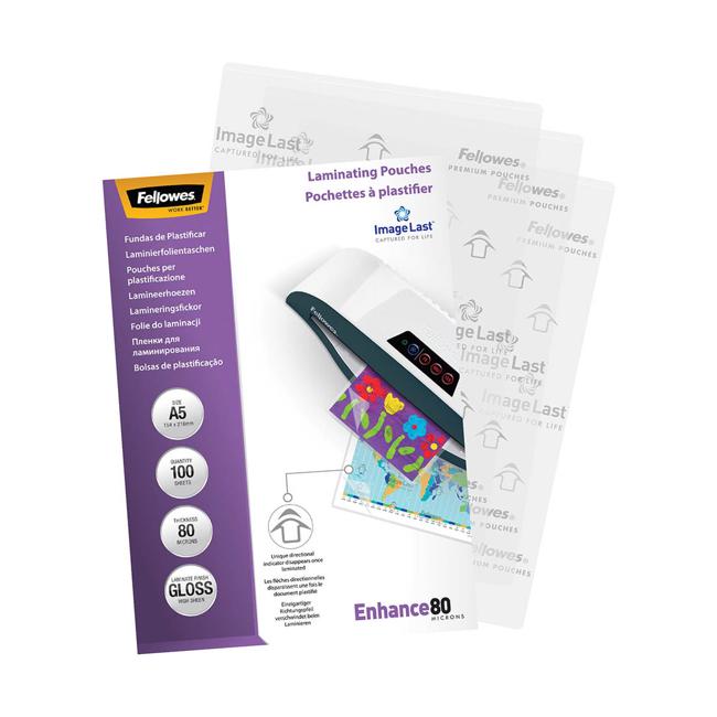 Fellowes Laminating Pouches A5 Gloss 80 Micron Pack of 100