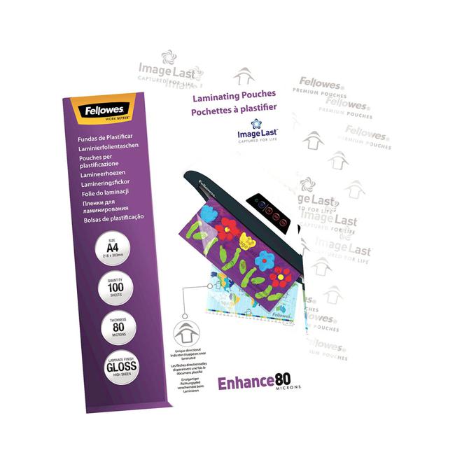 Fellowes Laminating Pouches A4 Gloss 80 Micron Pack 100