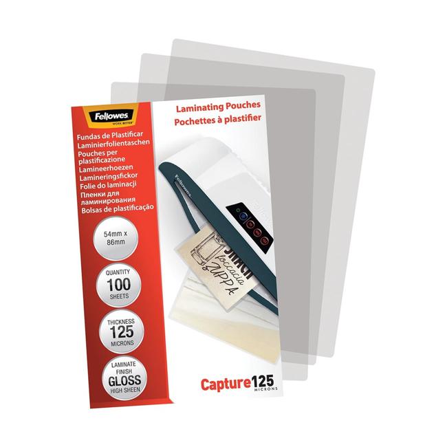 Fellowes Laminating Pouches 54x86mm 125 Micron Pack 100