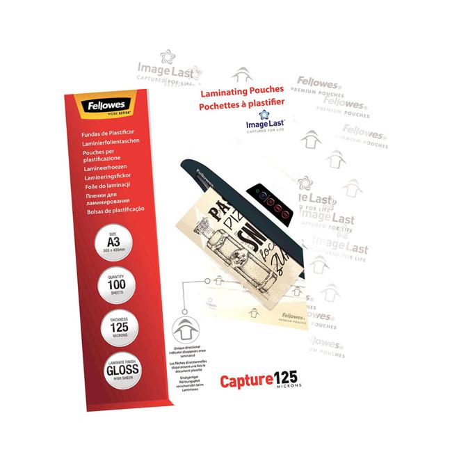 Fellowes Laminating Pouches A3 Gloss 125 Micron Pack 100