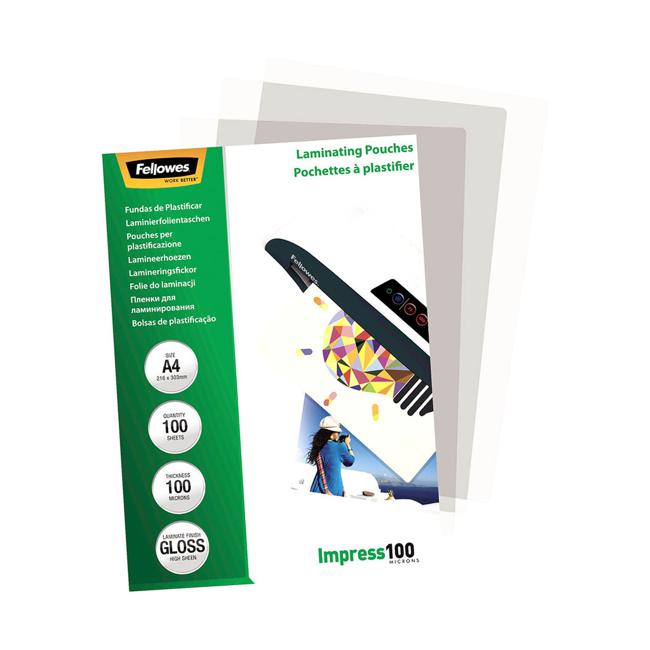 Fellowes Laminating Pouches A4 Gloss 100 Micron Pack 100