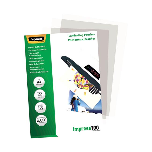 Fellowes Laminating Pouches A3 Gloss 100 Micron Pack of 100