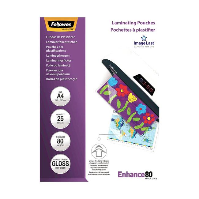 Fellowes Laminating Pouches A4 Gloss 80 Micron Pack 25