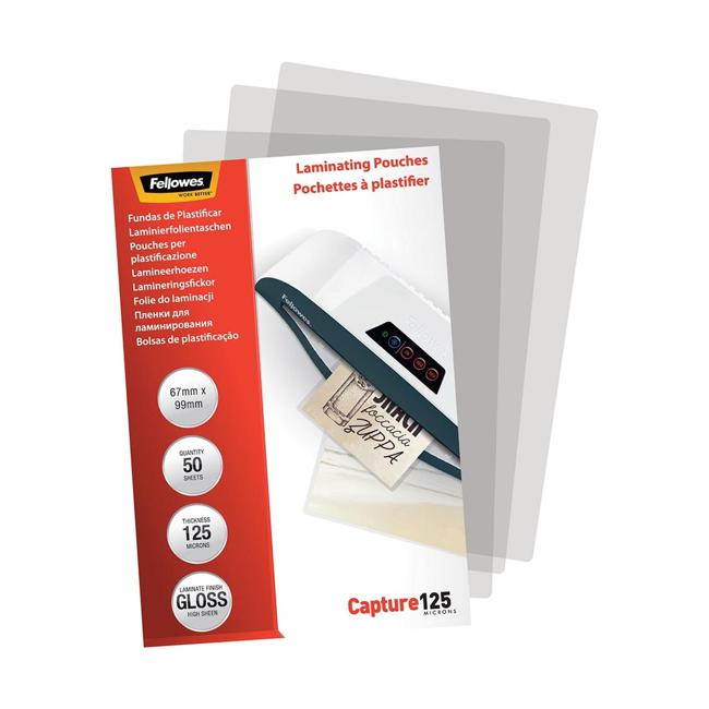 Fellowes Laminating Pouches 67x99mm 125 Micron Pack 50