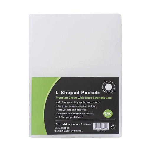 OSC L Shaped Pockets A4 Clear Pack of 12-Marston Moor