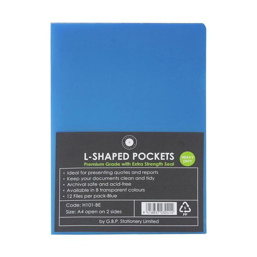 OSC L Shaped Pockets A4 Blue Pack of 12-Marston Moor