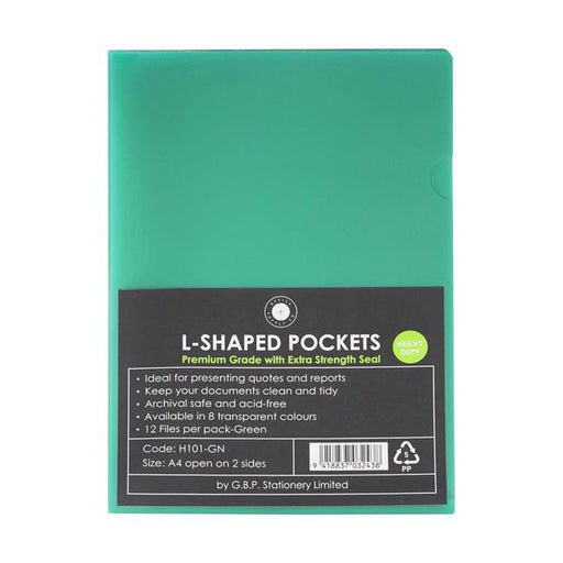OSC L Shaped Pockets A4 Green Pack of 12-Marston Moor