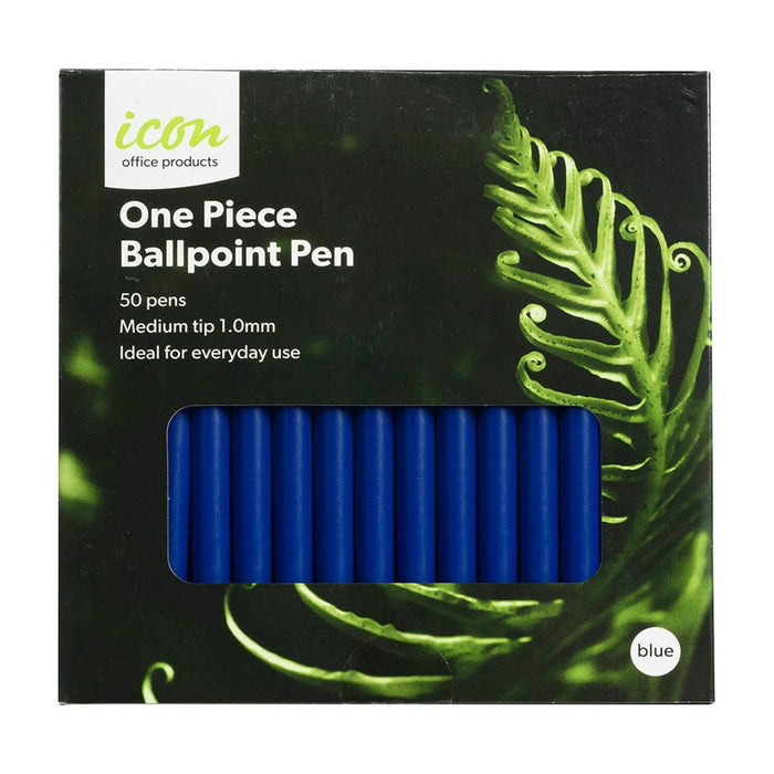 Icon One Piece Ballpoint Pen Blue, Pack of 50 IBP1PBLUE50