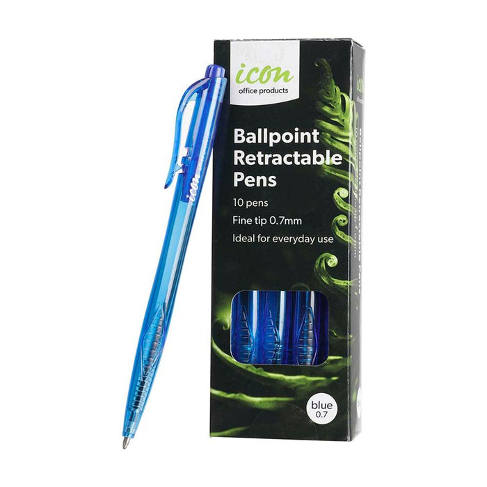 Icon Ballpoint Retractable Pens Fine Blue, Pack of 10 IBPRFBLUE10