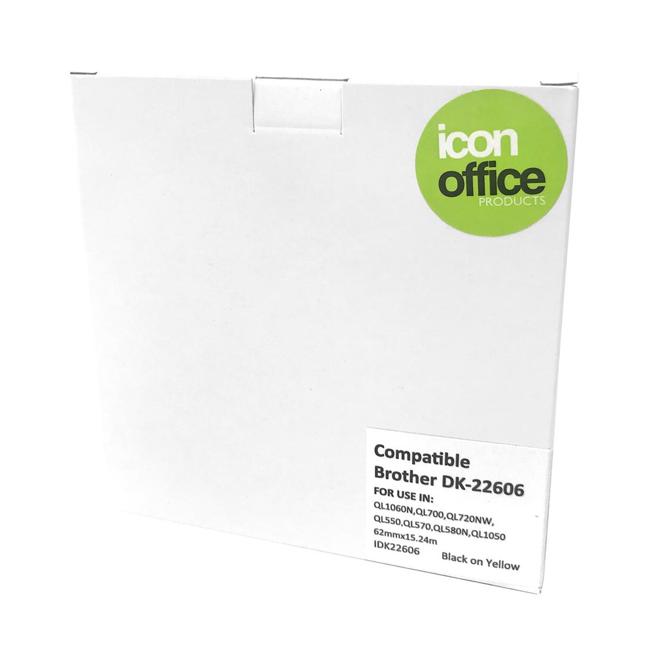 Icon Compatible Brother DK Paper Tape 62mmx15m Black on Yellow - Marston Moor