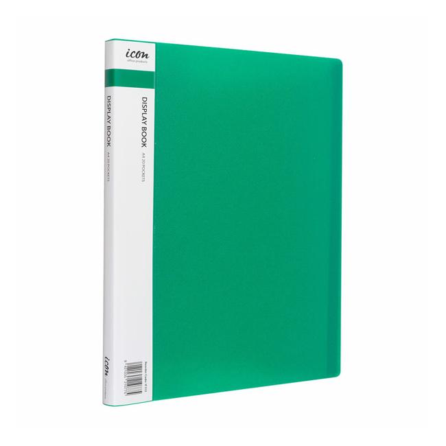 Icon Display Book A4 with Insert Spine 20 Pocket Green
