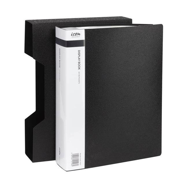 Icon Display Book A4 with Insert Spine 100 Pocket with Case Black