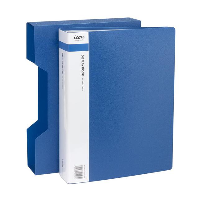 Icon Display Book A4 with Insert Spine 100 Pocket with Case Blue