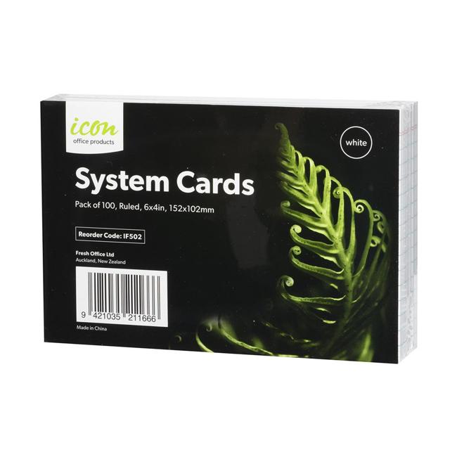 Icon System Cards Ruled 6x4 White Pack 100