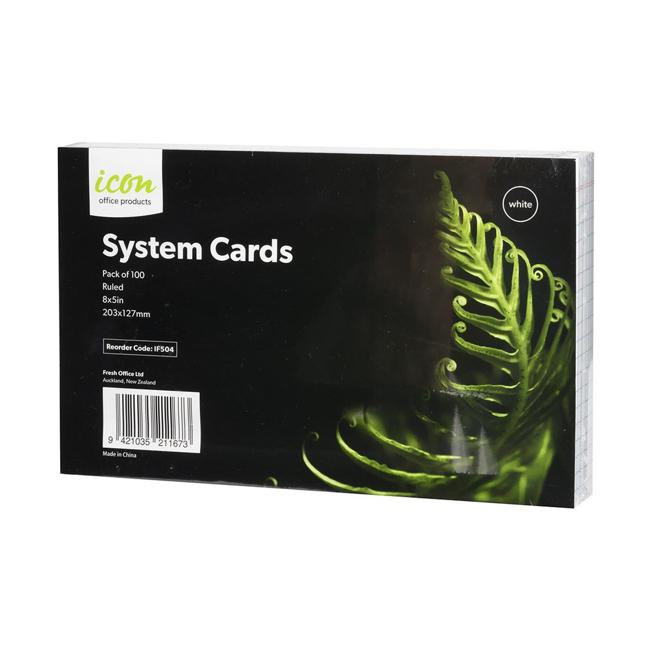 Icon System Cards Ruled 8x5 White Pack 100