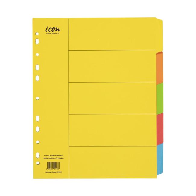 Icon Cardboard Dividers Extra Wide 5 Tab Coloured