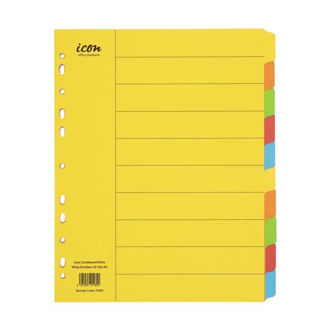 Icon Cardboard Dividers Extra Wide 10 Tab Coloured