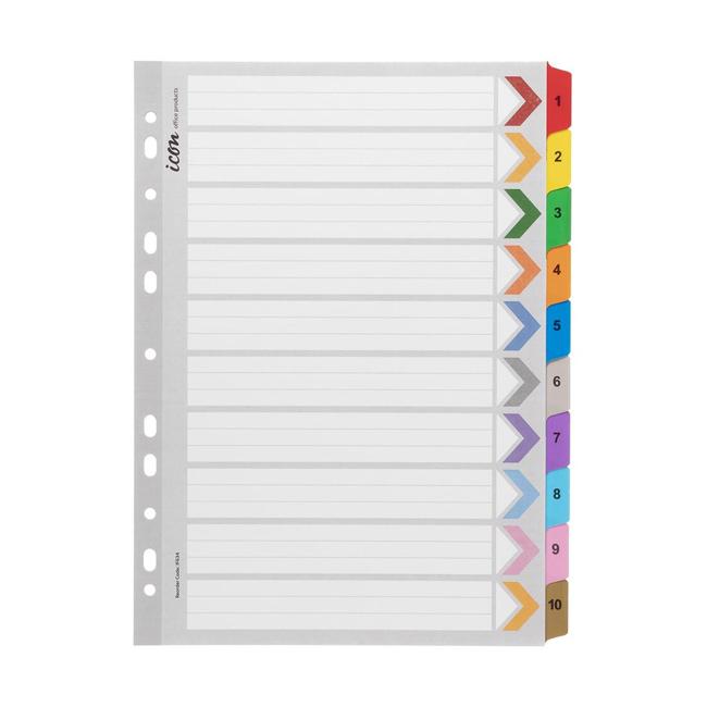 Icon Cardboard Indices with Reinforced Tabs 1-10 Coloured