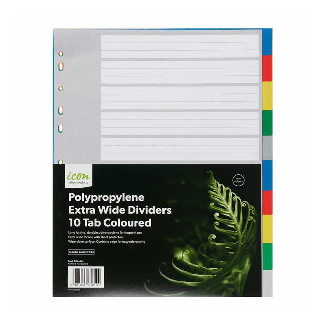 Icon PP Dividers Extra Wide 10 Tab Coloured