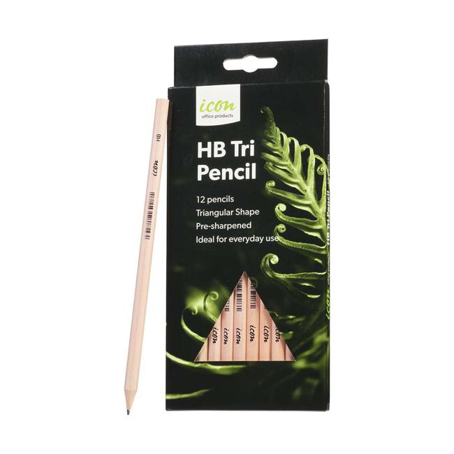Icon HB Pencil Triangular Natural, Pack of 12