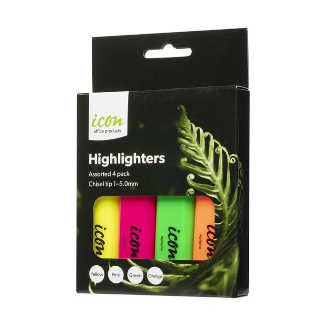 Icon Highlighter Chisel Tip Asst Pack 4