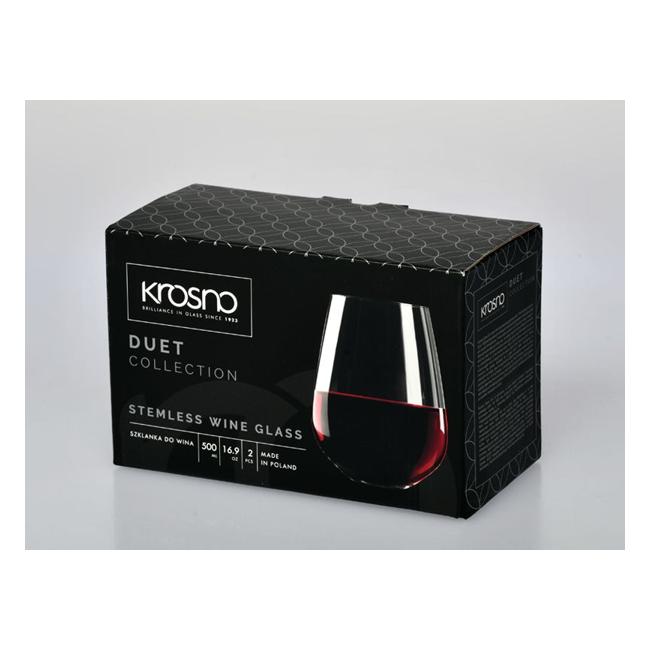 Krosno Duet Stemless Wine Glass 500ML Set of 2 Gift Boxed KR0345