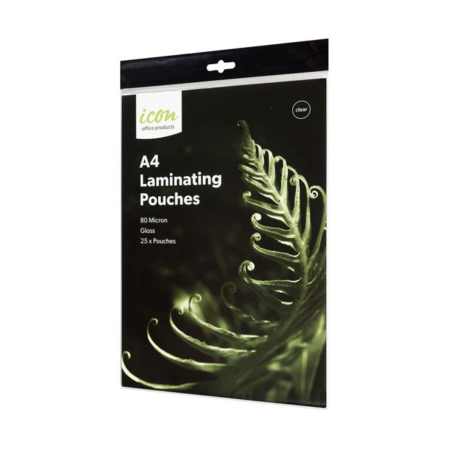 Icon Laminating Pouches A4 Gloss 80mic Pack 25