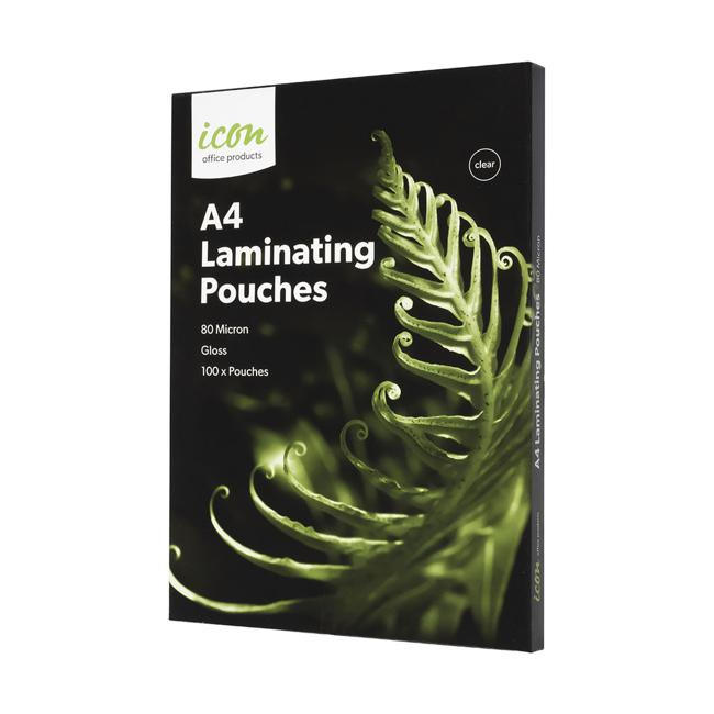 Icon Laminating Pouches A4 Gloss 80mic Pack 100
