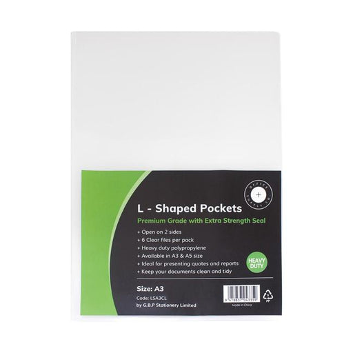 OSC L Shaped Pockets Heavy Duty A3 Clear Pack of 6-Marston Moor