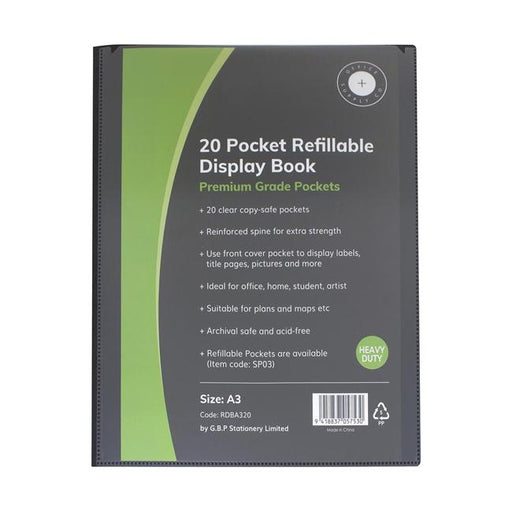 OSC Refillable Display Book A3 20 Pocket Black-Marston Moor