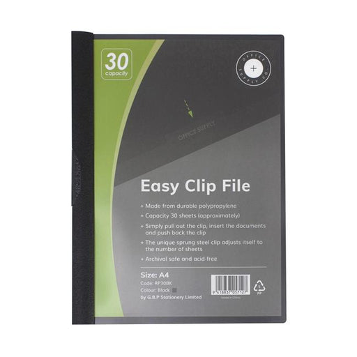 OSC Clip Easy File A4 Black 30 Sheet-Marston Moor