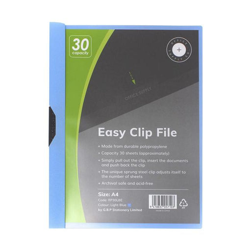 OSC Clip Easy File A4 Light Blue 30 Sheet-Marston Moor