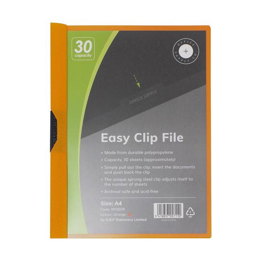OSC Clip Easy File A4 Orange 30 Sheet-Marston Moor