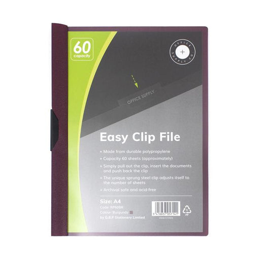 OSC Clip Easy File A4 Burgundy 60 Sheet-Marston Moor