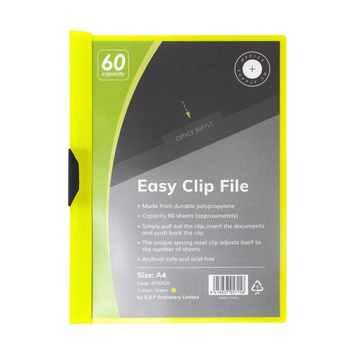 OSC Clip Easy File A4 Green 60 Sheet-Marston Moor