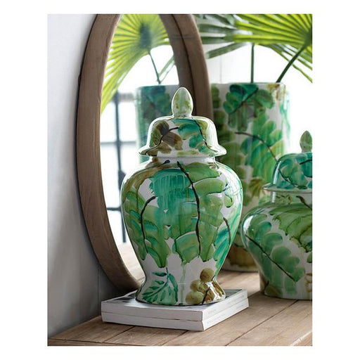 Rembrandt Green Leaves Ceramic Jar W/Lid SE2033-Marston Moor