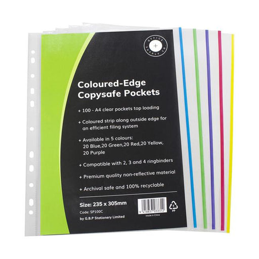 OSC Copysafe Pockets A4 Assorted Colours Pack of 100-Marston Moor